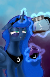 Size: 1618x2500 | Tagged: safe, artist:paleheart-arts, princess luna, alicorn, pony, coffee, coffee mug, crown, female, glowing horn, jewelry, magic, mare, mug, regalia, solo