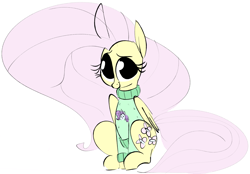 Size: 1739x1211 | Tagged: safe, artist:hattsy, fluttershy, pegasus, pony, clothes, sitting, solo, sweater, sweatershy