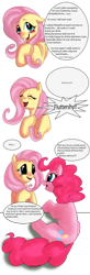 Size: 900x2750 | Tagged: safe, artist:black-namer, fluttershy, pinkie pie, earth pony, pegasus, pony, blushing, comic, dialogue, duo, duo female, female, fourth wall, mare, simple background, transparent background, white background