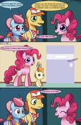 Size: 800x1239 | Tagged: safe, artist:solar-slash, carrot cake, cup cake, pinkie pie, pound cake, pumpkin cake, earth pony, pegasus, pony, unicorn, baby cakes, carrot cup, comic, female, male, mare, photoshop, potty training, shipping, smiling, stallion, straight, toilet