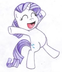 Size: 1161x1357 | Tagged: safe, artist:kisaknight, rarity, pony, unicorn, cute, featureless crotch, female, filly, foal, happy, jumping, raribetes, simple background, smiling, solo, traditional art, younger