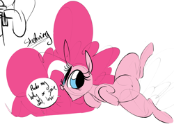 Size: 1645x1242 | Tagged: safe, artist:hattsy, pinkie pie, earth pony, pony, belly button, cute, female, mare, on back, on side, solo