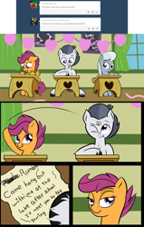Size: 1280x2014 | Tagged: safe, artist:cosmonaut, derpibooru import, rumble, scootaloo, silver spoon, ask, bedroom eyes, comic, desk, female, lets ask rumble, male, note, passing notes, rumbloo, shipping, straight, tumblr, unshorn fetlocks