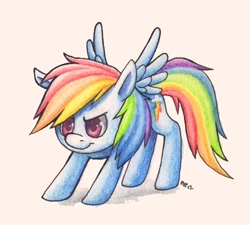 Size: 500x450 | Tagged: safe, artist:atomicray, rainbow dash, pegasus, pony, cute, dashabetes, female, filly, filly rainbow dash, foal, photoshop, smiling, solo, spread wings, traditional art, wings