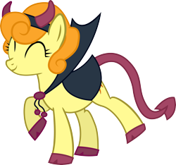 Size: 5658x5287 | Tagged: dead source, safe, artist:quanno3, carrot top, golden harvest, earth pony, pony, absurd resolution, adobe imageready, clothes, costume, cute, cutie top, devil, eyes closed, female, happy, mare, nightmare night, raised hoof, raised leg, simple background, smiling, solo, transparent background