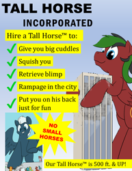 Size: 816x1056 | Tagged: safe, artist:goat train, artist:rapidstrike, edit, editor:bobby165324, oc, oc only, oc:crimson fall, oc:ocean serenity, pegasus, pony, advertisement, destruction, giant pony, macro, obvious plant