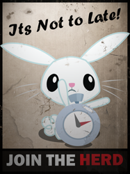 Size: 2568x3428 | Tagged: safe, artist:btedge116, angel bunny, clock, grammar error, high res, join the herd, male, misspelling, photoshop, poster, propaganda, solo