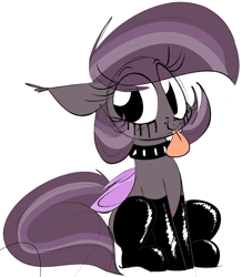 Size: 1000x1146 | Tagged: safe, artist:hattsy, oc, oc only, oc:iris, bat pony, choker, clothes, eyeliner, latex, latex socks, makeup, piercing, socks, solo, spiked choker, tongue out