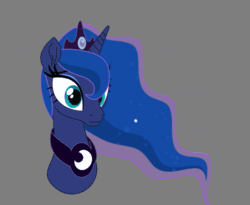 Size: 825x675 | Tagged: safe, artist:tiarawhy, princess luna, alicorn, pony, my little pony: the movie, animated, bust, female, gif, gray background, movie accurate, simple background, solo, toon boom, wip