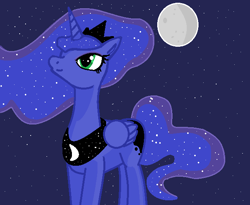 Size: 636x522 | Tagged: dead source, safe, artist:zaikersonic42, princess luna, alicorn, pony, female, looking up, mare, moon, solo, stars