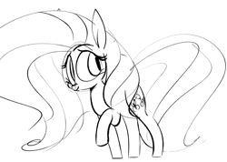 Size: 1374x976 | Tagged: safe, artist:hattsy, fluttershy, pegasus, pony, raised hoof, sketch, solo