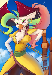 Size: 1813x2615 | Tagged: safe, artist:sadrodent, captain celaeno, anthro, my little pony: the movie, adorasexy, bedroom eyes, celaenobetes, cute, ear piercing, earring, hat, jewelry, open mouth, piercing, pirate, pirate hat, pirate outfit, sexy, solo