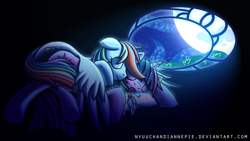 Size: 1920x1080 | Tagged: safe, artist:nyuuchandiannepie, rainbow dash, twilight sparkle, pegasus, pony, unicorn, adobe imageready, cuddling, cute, dashabetes, female, hug, lesbian, mare, moon, shipping, sleeping, snuggling, stars, twiabetes, twidash, wallpaper, winghug