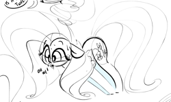 Size: 1803x1077 | Tagged: safe, artist:hattsy, fluttershy, pegasus, pony, dialogue, sketch, solo, sweat