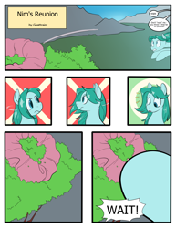 Size: 850x1100 | Tagged: safe, artist:goat train, oc, oc only, oc:cumulonimbus, pony, comic:nim's reunion, comic, macro, offscreen character, scrunchie