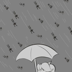 Size: 700x700 | Tagged: safe, artist:goat train, oc, oc only, goat, pony, grayscale, monochrome, rain, umbrella