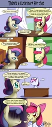 Size: 700x1700 | Tagged: safe, artist:solar-slash, apple bloom, bon bon, nurse redheart, sweetie drops, earth pony, pony, bon bon is not amused, comic, disguise, duo, female, filly, mare, photoshop, ponysuit