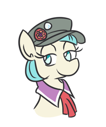 Size: 410x490 | Tagged: safe, artist:jargon scott, coco pommel, earth pony, pony, bust, female, hat, mare, simple background, solo, white background