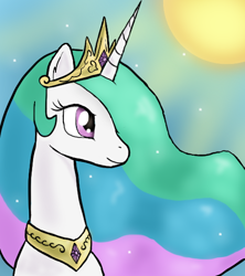 Size: 480x540 | Tagged: dead source, safe, artist:thejackpotraven, princess celestia, alicorn, pony, bust, female, mare, portrait, profile, solo, sun