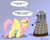 Size: 1000x800 | Tagged: safe, artist:the_gneech, part of a set, fluttershy, pegasus, pony, adobe imageready, crossover, dalek, dialogue, doctor who, female, flutterbadass, gradient background, mare, spread wings, the stare, wings