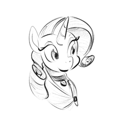 Size: 700x700 | Tagged: safe, artist:goat train, rarity, pony, unicorn, bust, choker, clothes, female, jewelry, lipstick, mare, monochrome, necklace, portrait, sketch, solo