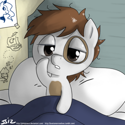 Size: 900x900 | Tagged: safe, artist:johnjoseco, pipsqueak, princess luna, alicorn, earth pony, pony, bed, best boi, colt, foal, looking at you, male, morning ponies, pirate, ship, solo