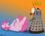 Size: 1000x800 | Tagged: safe, artist:the_gneech, part of a set, pinkie pie, alien, cyborg, earth pony, pony, adobe imageready, comedy, crossover, dalek, doctor who, exclamation point, female, gradient background, humiliation, karma, laughing, mare, mutant, on back, pie, pinkie antics, ponk, question mark, random