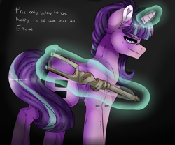 Size: 6000x5000 | Tagged: dead source, safe, artist:nikitasmirnovv, starlight glimmer, unicorn, the cutie map, absurd resolution, equal cutie mark, glowing horn, magic, profile, s5 starlight, simple background, smiling, smirk, solo, staff, staff of sameness, telekinesis, text