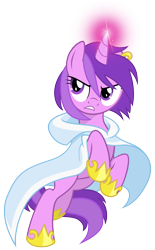 Size: 1300x2100 | Tagged: safe, artist:equestria-prevails, amethyst star, sparkler, pony, unicorn, badass, cloak, clothes, earring, female, glowing horn, hoof shoes, horn, magic, mare, piercing, rearing, simple background, solo, transparent background, vector