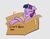 Size: 930x731 | Tagged: safe, artist:cosmonaut, derpibooru import, twilight sparkle, pony, box, eyes closed, floppy ears, pony in a box, purple smart, simple background, solo