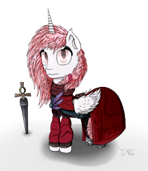 Size: 2600x3000 | Tagged: safe, artist:tlmoonguardian, oc, oc:astrum, alicorn, pony, ambient.prologue, ambient.white, clothes, female, looking at you, mare, not celestia, simple background, solo, sword, transparent background, weapon