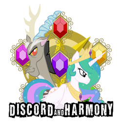 Size: 3300x3300 | Tagged: dead source, safe, artist:bronyfang, discord, princess celestia, alicorn, draconequus, pony, elements of harmony, female, high res, mare, photoshop, simple background, transparent background