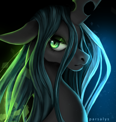 Size: 4133x4348 | Tagged: dead source, safe, artist:parsalys, queen chrysalis, changeling, changeling queen, absurd resolution, bust, female, portrait, signature, solo
