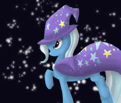 Size: 2000x1700 | Tagged: dead source, safe, artist:whilly, trixie, pony, unicorn, angry, cape, clothes, female, hat, mare, raised hoof, solo, trixie's cape, trixie's hat