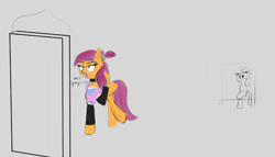 Size: 1024x584 | Tagged: safe, artist:cosmonaut, derpibooru import, scootaloo, sweetie belle, pony, alternate hairstyle, clothes, mirror