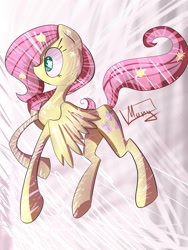 Size: 1536x2048 | Tagged: dead source, safe, artist:monythecat, fluttershy, pegasus, pony, female, mare, paint tool sai, solo, sparkly, spread wings, surprised, wings