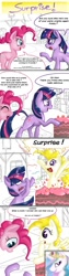 Size: 500x2000 | Tagged: safe, artist:starlightspark, pinkie pie, princess celestia, surprise, twilight sparkle, unicorn twilight, alicorn, earth pony, pegasus, pony, unicorn, g1, cake, comic, female, g1 to g4, generation leap, mare, paint tool sai, ponyville, surprise cake, trollestia