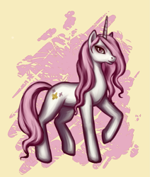 Size: 1093x1289 | Tagged: dead source, safe, artist:nyarmarr, fleur-de-lis, pony, unicorn, abstract background, female, mare, solo