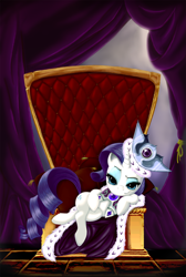 Size: 1144x1700 | Tagged: dead source, safe, artist:macflash2, princess platinum, rarity, pony, unicorn, clothes, costume, dreamworks face, female, looking at you, mare, photoshop, smug, smugity, solo, throne