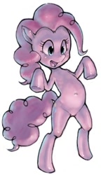 Size: 460x800 | Tagged: safe, artist:conoghi, pinkie pie, earth pony, pony, belly button, bipedal, cute, diapinkes, female, mare, open mouth, pixiv, simple background, smiling, solo, white background