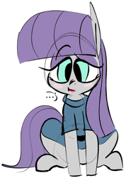 Size: 774x1089 | Tagged: safe, artist:hattsy, maud pie, earth pony, pony, ..., female, lipstick, mare, simple background, sitting, solo, speech bubble, white background