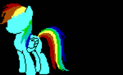 Size: 1081x656 | Tagged: safe, artist:klystron2010, rainbow dash, pegasus, pony, animated, black background, fart, female, mare, rainbow, rainbow fart, raised tail, simple background, solo, tail, wat, youtube link