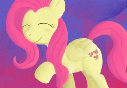 Size: 942x655 | Tagged: safe, artist:enma-darei, fluttershy, pegasus, pony, eyes closed, female, happy, mare, raised hoof, solo