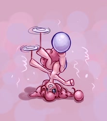 Size: 1721x1947 | Tagged: safe, artist:maxtaka, pinkie pie, earth pony, pony, balancing, female, headstand, mare, plate spinning, solo, upside down