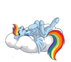 Size: 1614x1399 | Tagged: safe, artist:tirrih, rainbow dash, pegasus, pony, cloud, eyes closed, female, hooves, legs in air, lying on a cloud, mare, on a cloud, on back, open mouth, simple background, sleeping, solo, transparent background, underhoof, wings