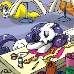 Size: 900x900 | Tagged: safe, artist:johnjoseco, rarity, sweetie belle, pony, unicorn, carousel boutique, female, filly, mare, photoshop, sleeping