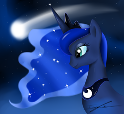 Size: 2500x2300 | Tagged: dead source, safe, artist:ivan-chan, princess luna, alicorn, pony, bust, comet, female, high res, mare, portrait, profile, solo