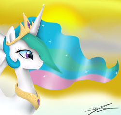 Size: 1900x1800 | Tagged: dead source, safe, artist:ivan-chan, princess celestia, alicorn, pony, bust, female, mare, portrait, profile, solo, sun