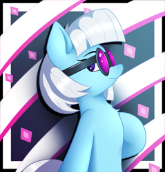 Size: 2146x2249 | Tagged: safe, artist:neighday, photo finish, earth pony, pony, female, looking back, mare, smiling, solo, sunglasses