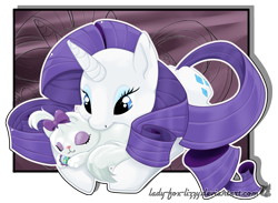 Size: 1000x731 | Tagged: safe, artist:lady-fox-lizzy, opalescence, rarity, cat, pony, unicorn, adobe imageready, cute, female, mare, opalbetes, prone, raribetes, sleeping, snuggling